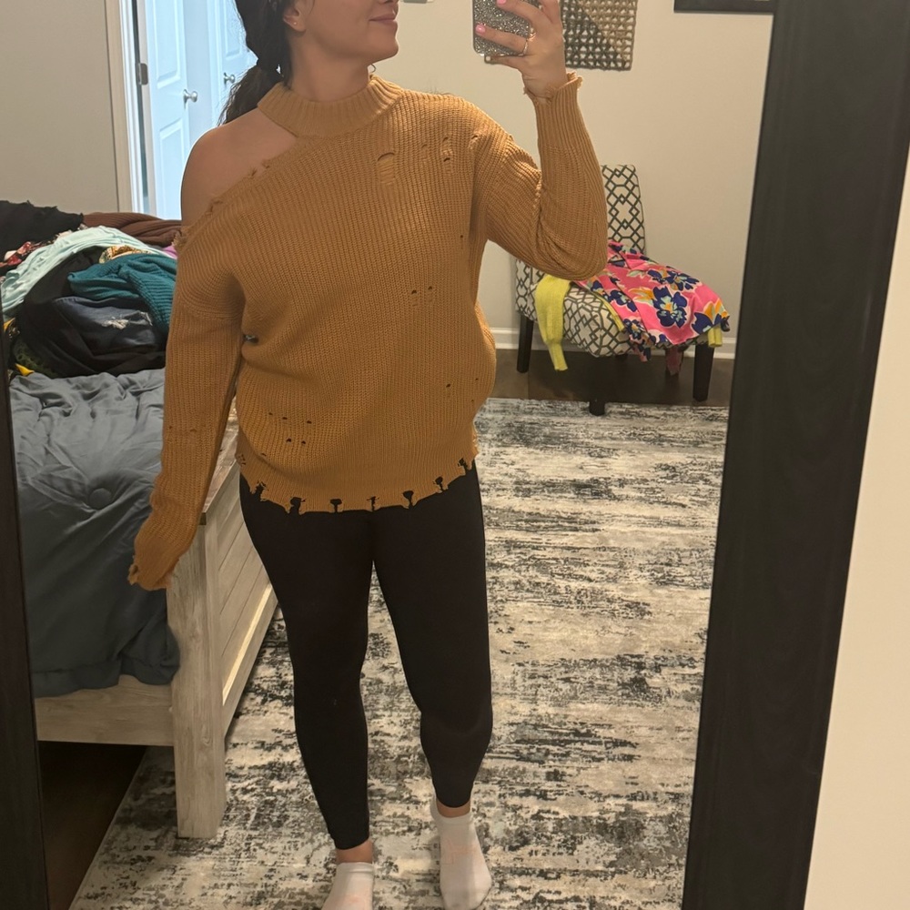 Off Shoulder Sweater Khaki Rustic